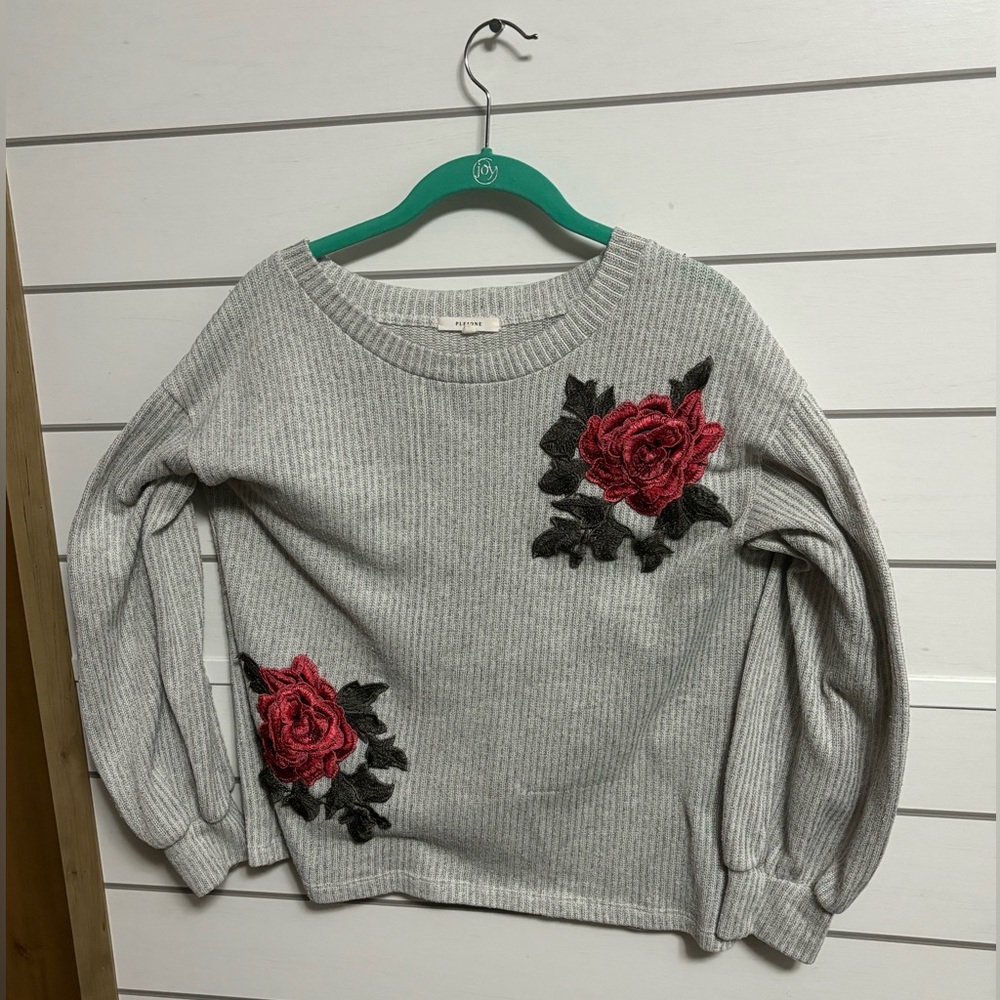 Light Gray and Hot Pink Floral Sweater